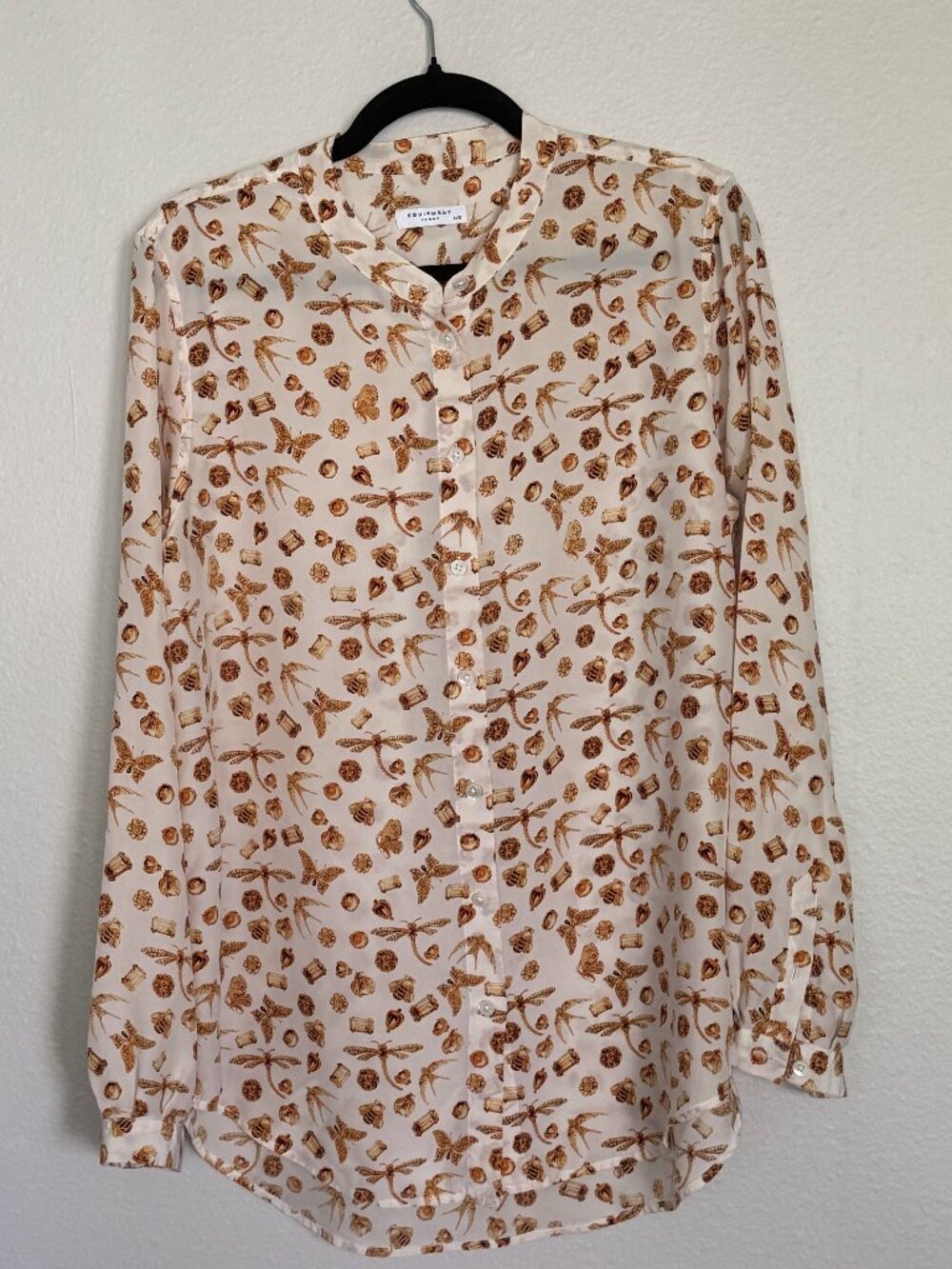 Equipment Femme Henri Silk Blouse Large L Bug Insect Gem Print Band Collar